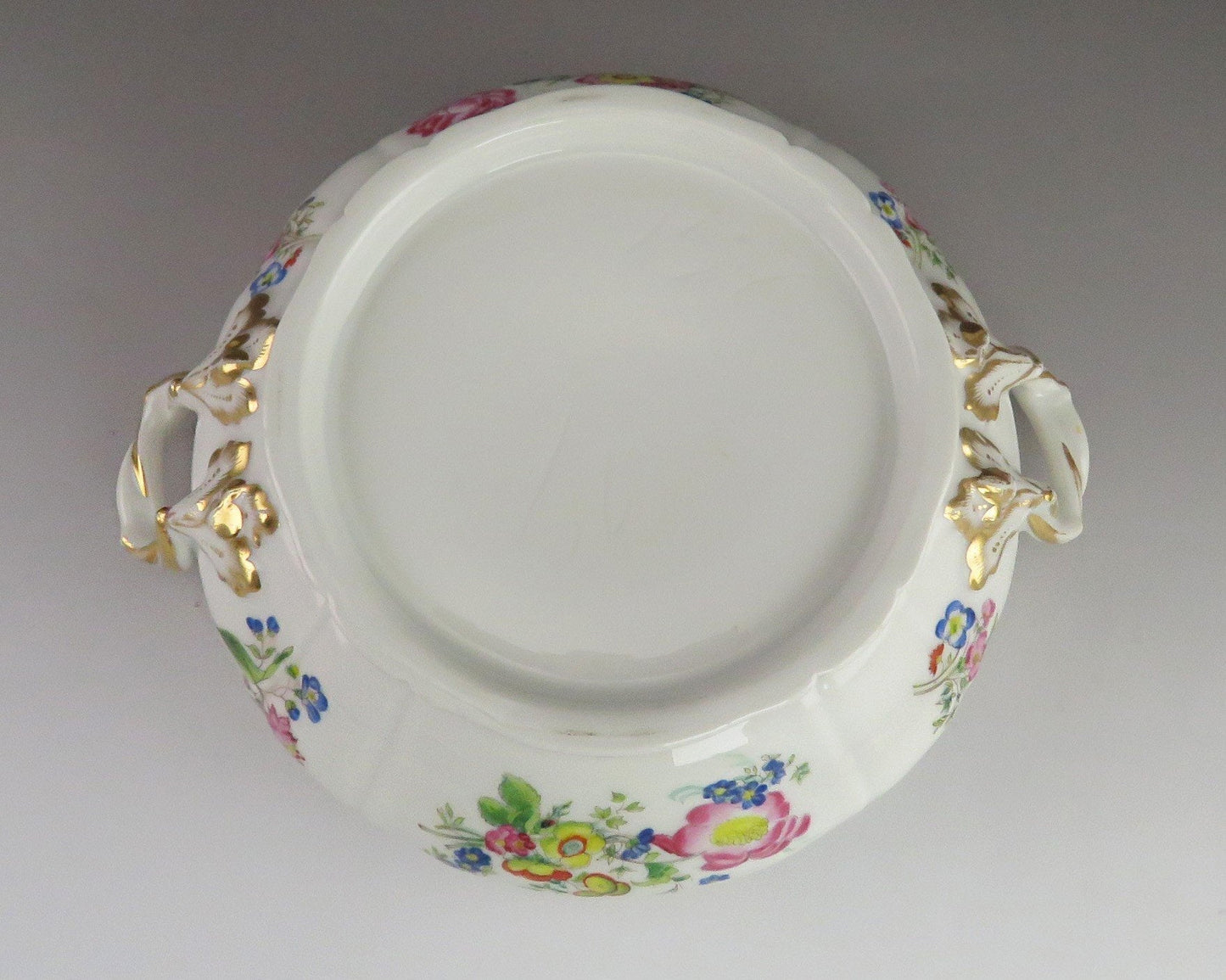 Antique c1850 Paris Porcelain Fine China Gold & Painted Flower Covered Bowl/Dish