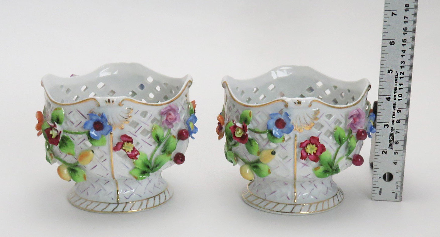Vintage 1920's-1930's German Pierced Porcelain Flower & Fruit Vases (2)