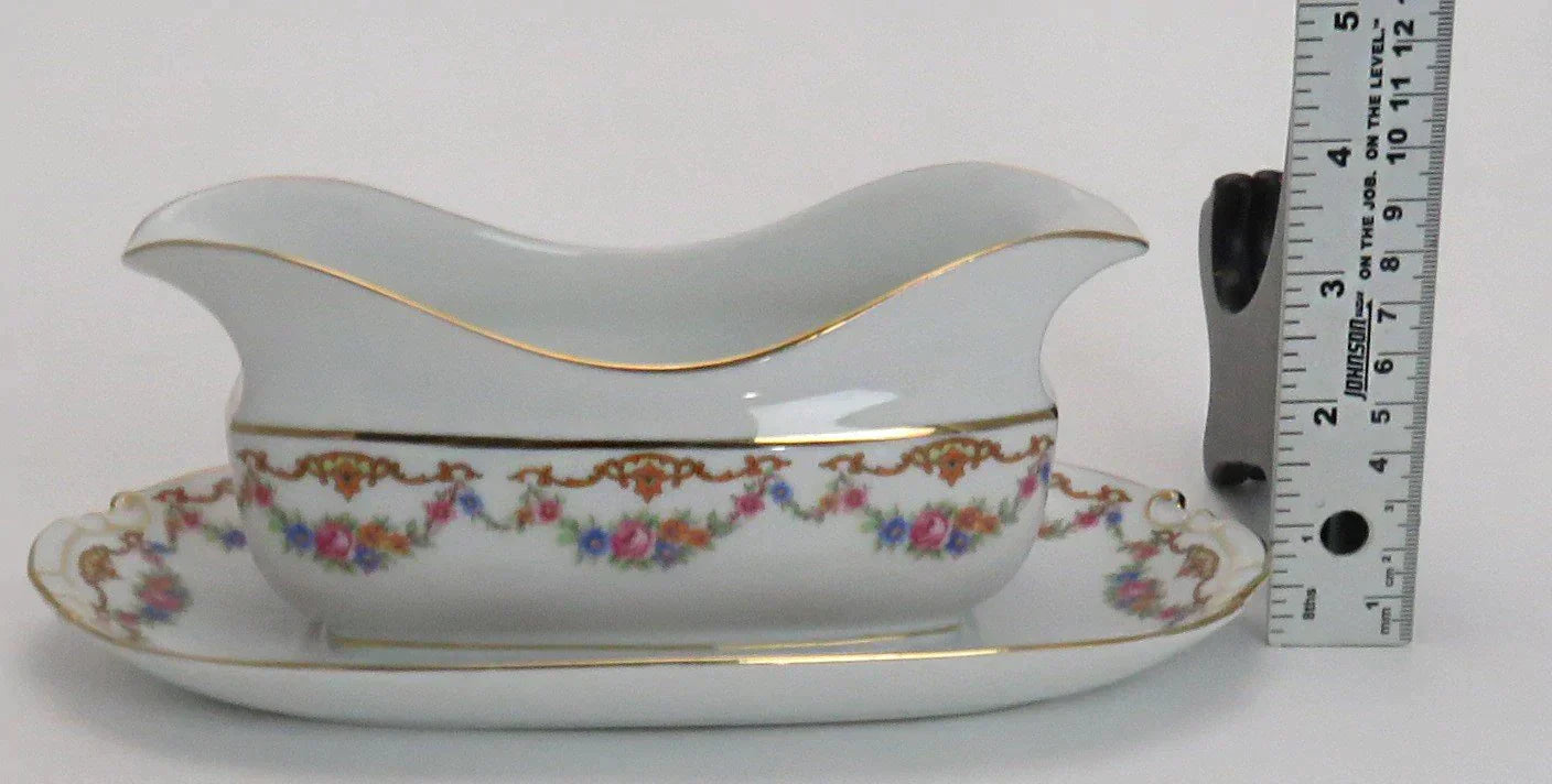 Czech Epiag Floral Double Spout Gravy Boat w Underplate & Oval Serving Dish 9561