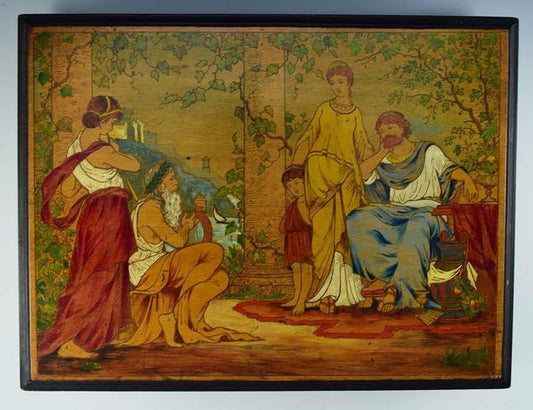 Antique Late 1800s Raised Box w/Classical Greco Roman Hand Painted Decor