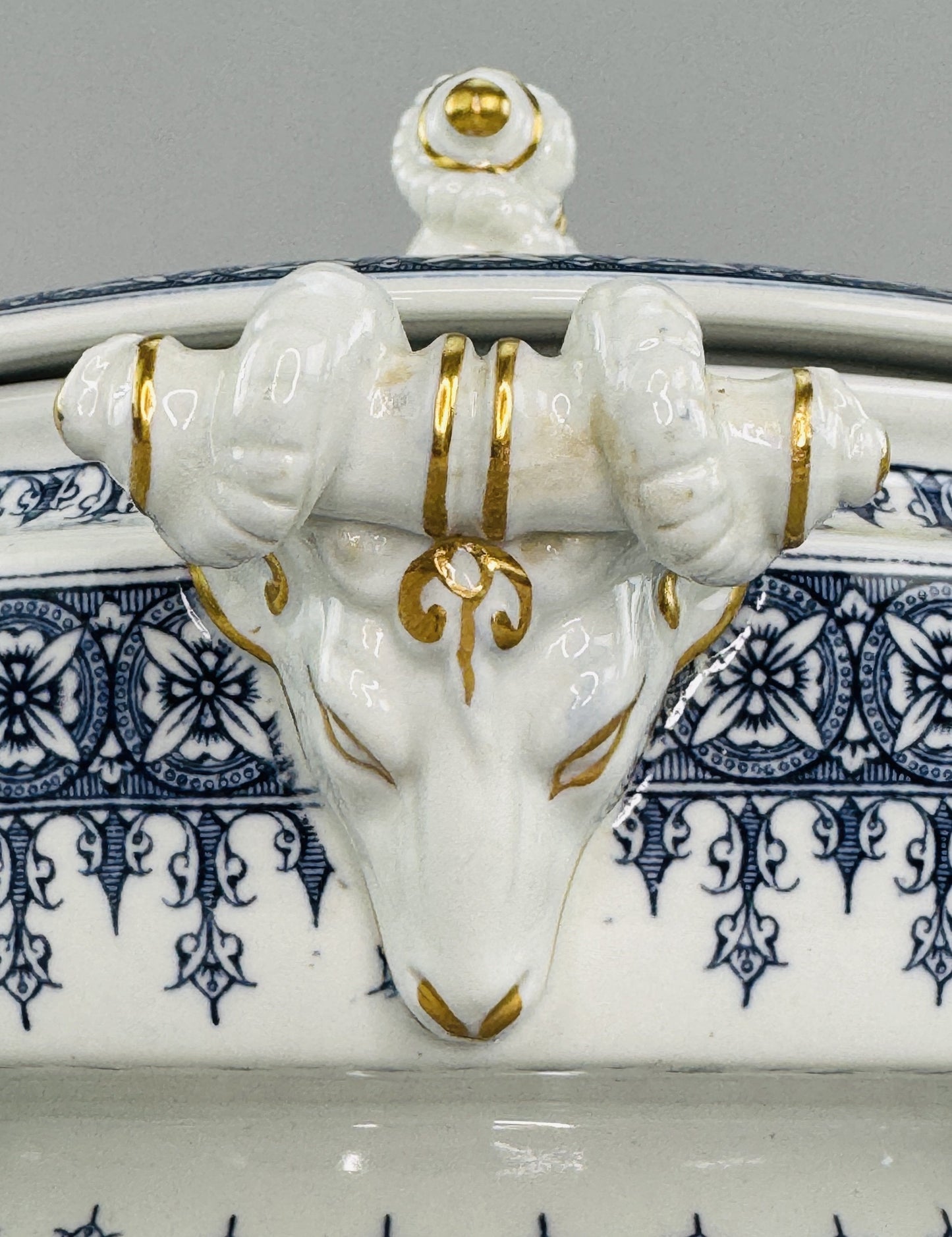 Fancy Royal Worcester Covered Serving Bowl With Ram's Heads 1890