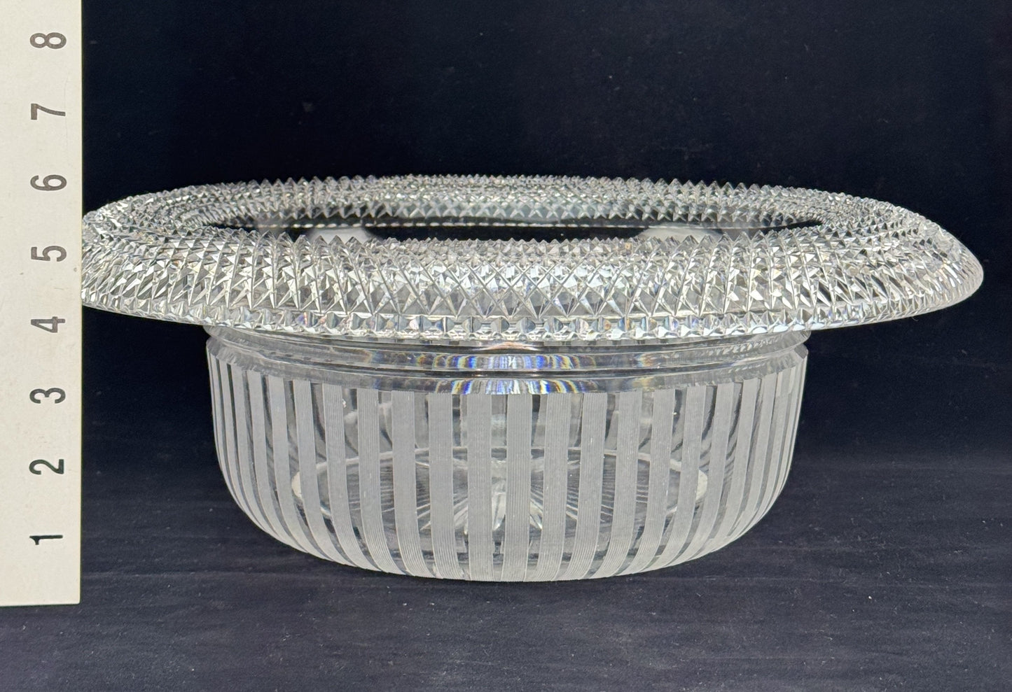 Fab American Brilliant Period Cut Glass 15" Wide Rim Vertical Stripe Bowl
