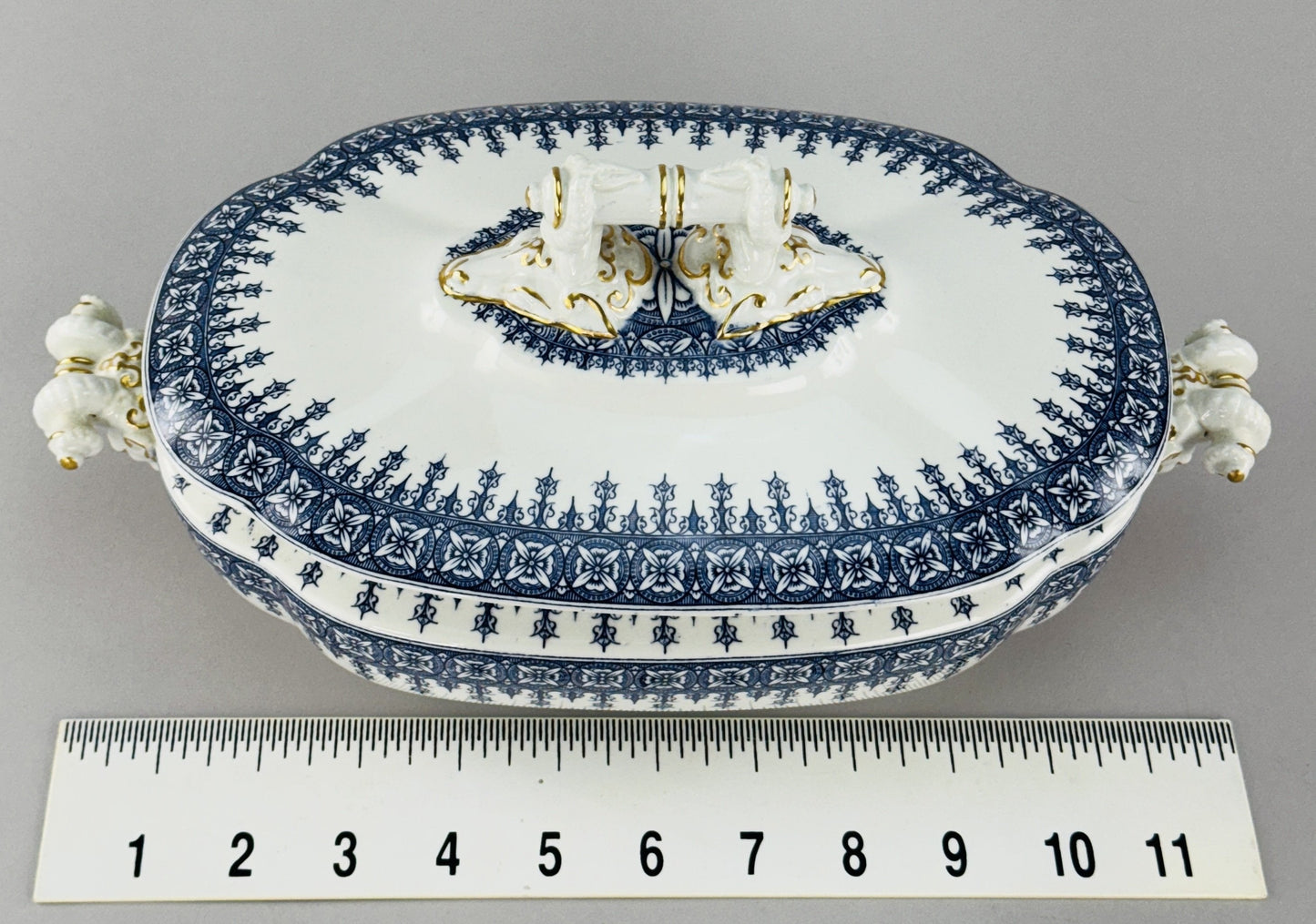 Antique Royal Worcester Oval Covered Serving Bowl With Ram's Heads 1890