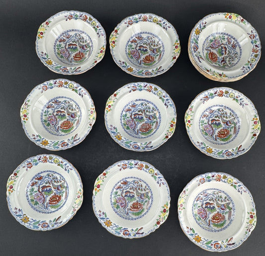 Great Set 12 c1920s Mason's Ironstone China Flying Bird 6.5" Dessert Fruit Bowls