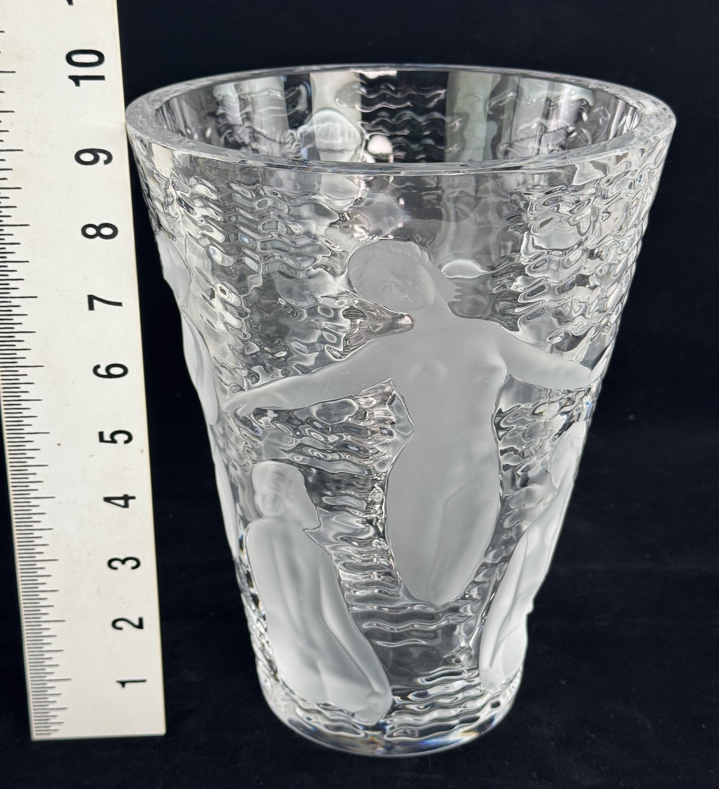 Stunning Signed Lalique Ondines Glass Frosted Nude Water Nymph Bathers 9.5" Vase