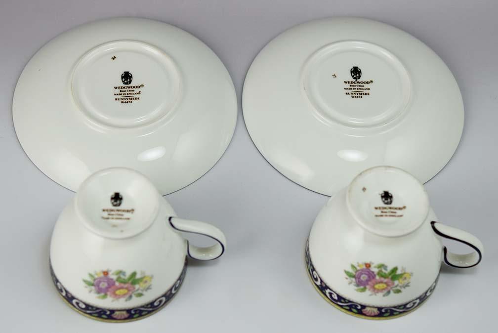 2 Wedgwood Runnymede Blue W4472 Pattern Bone China Footed Cups & Saucers Lot C