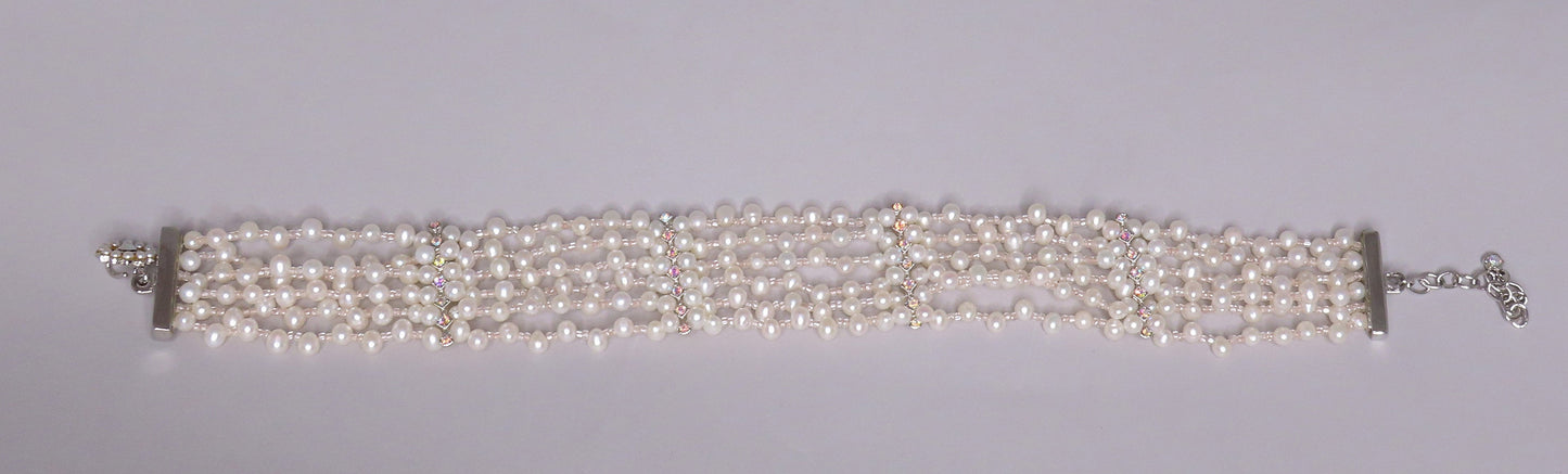 Nice 6 Strand Pearl Necklace Choker Adjustable Length 12-15 Inches