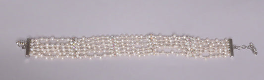 Nice 6 Strand Pearl Necklace Choker Adjustable Length 12-15 Inches