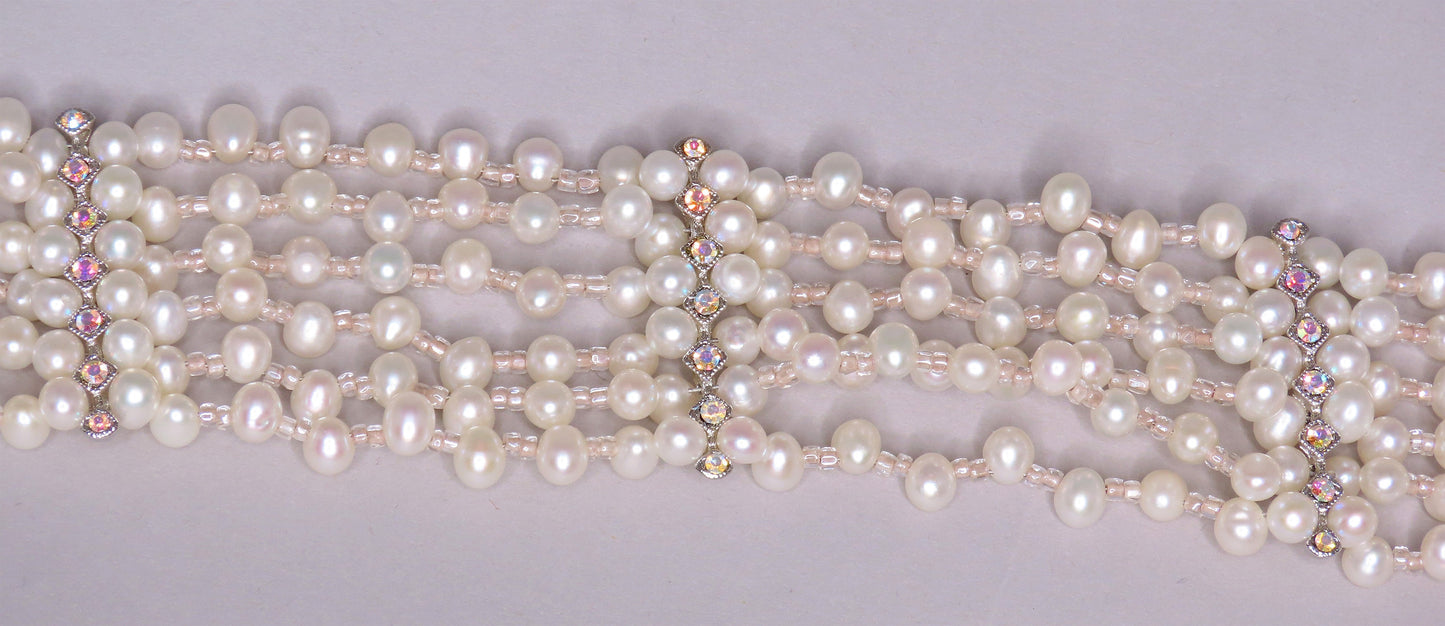 Nice 6 Strand Pearl Necklace Choker Adjustable Length 12-15 Inches