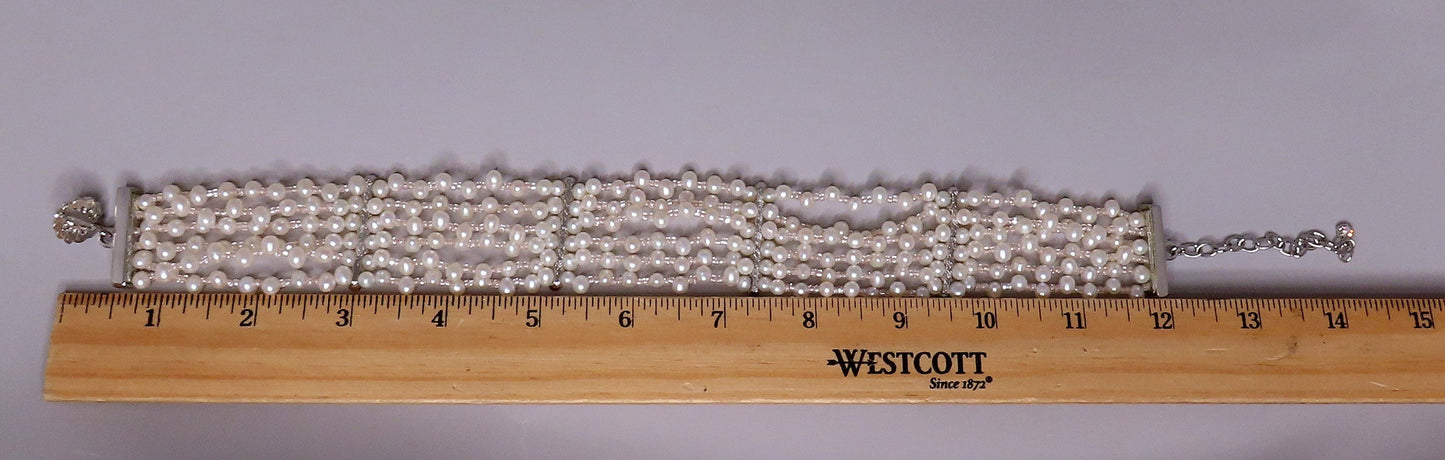 Nice 6 Strand Pearl Necklace Choker Adjustable Length 12-15 Inches