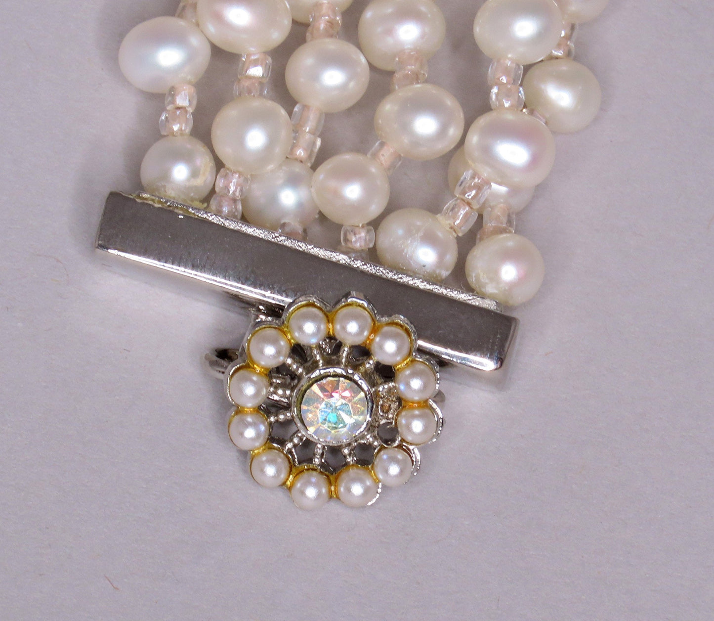 Nice 6 Strand Pearl Necklace Choker Adjustable Length 12-15 Inches