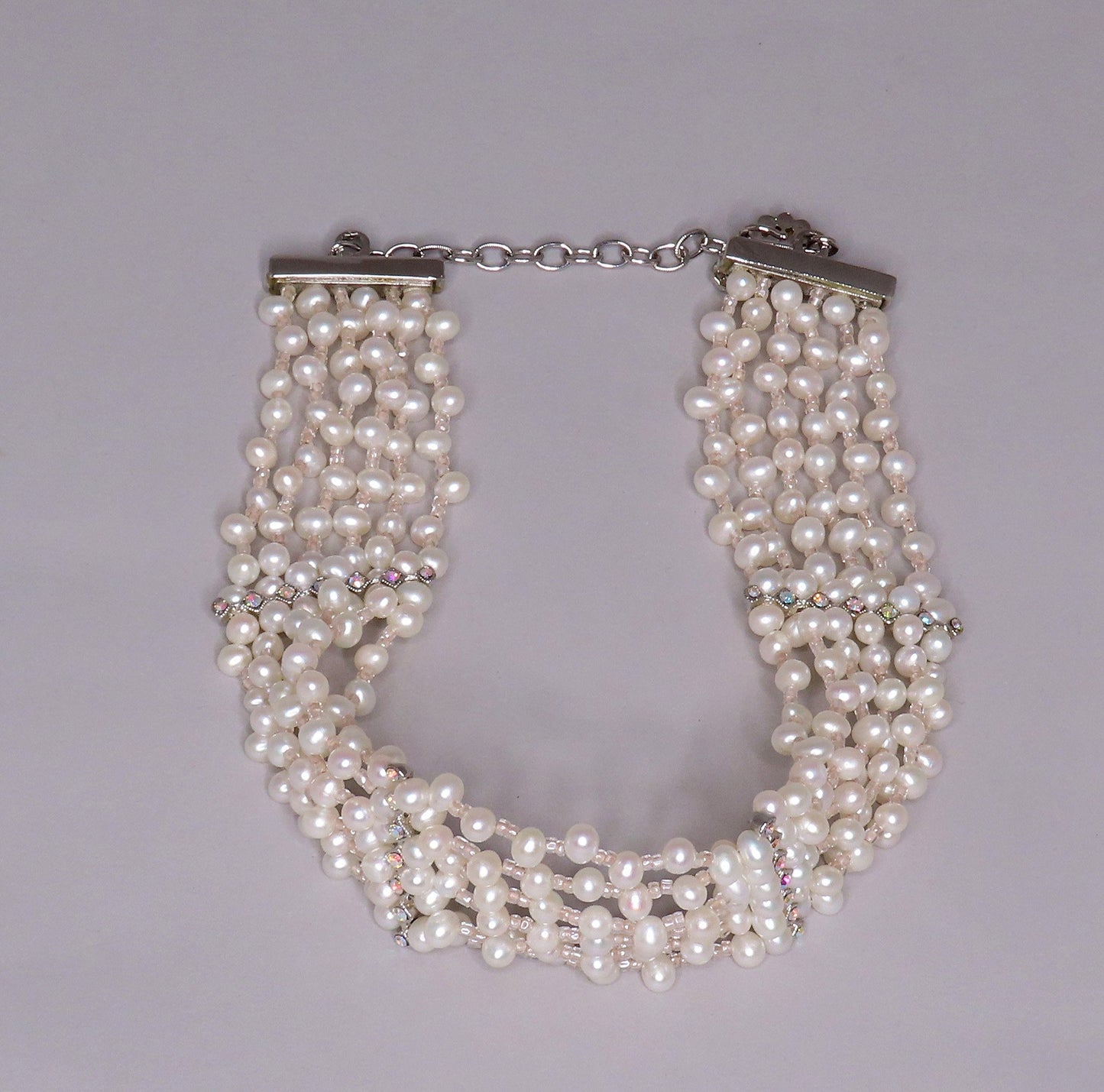 Nice 6 Strand Pearl Necklace Choker Adjustable Length 12-15 Inches