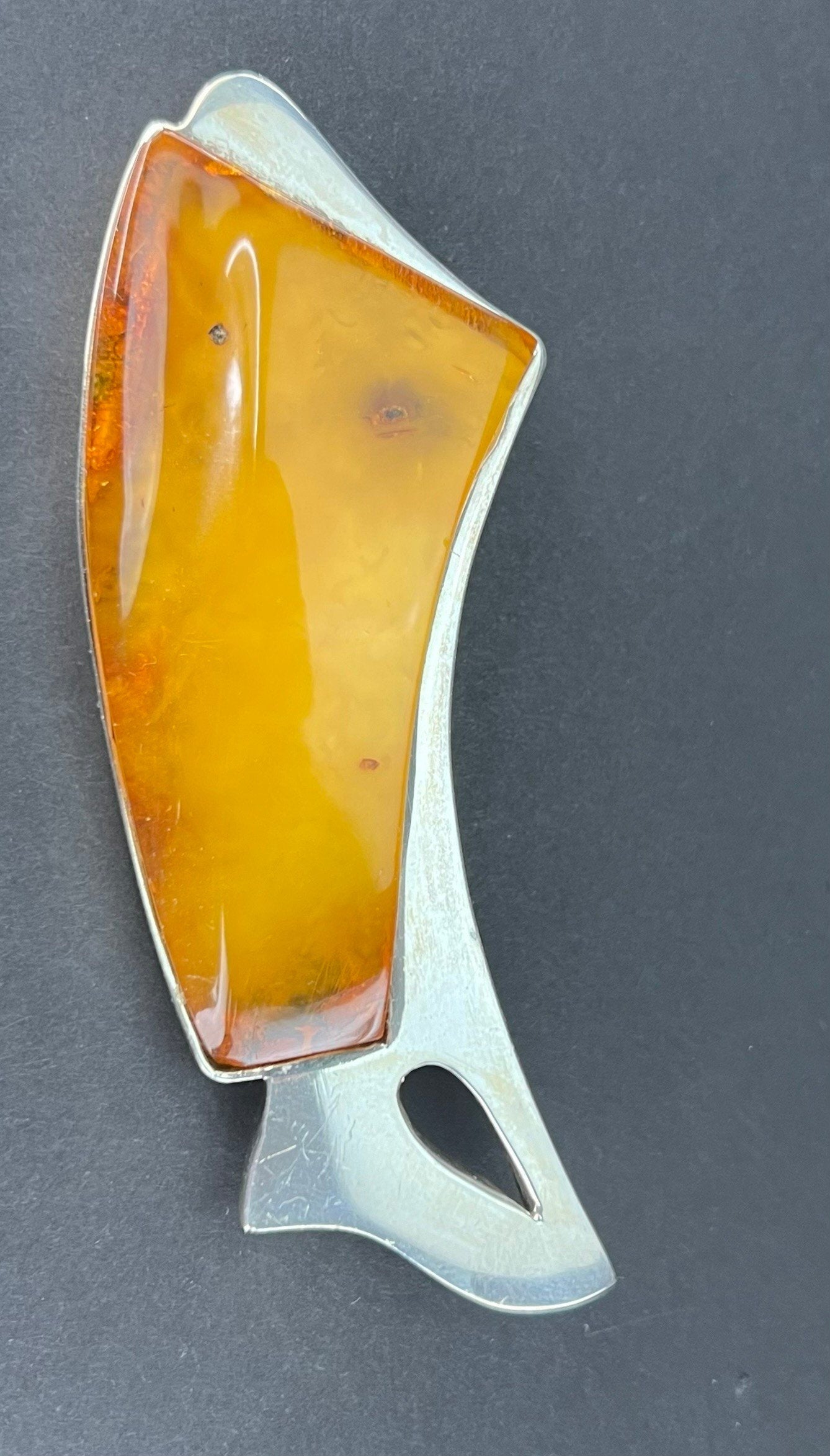 Stylish Modern Abstract Sterling Silver Amber Pin Brooch Pendant