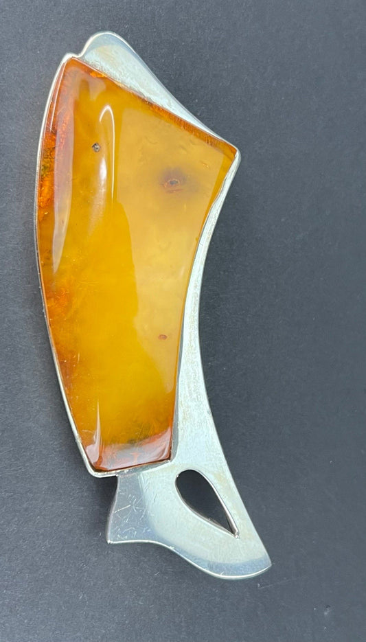 Stylish Modern Abstract Sterling Silver Amber Pin Brooch Pendant