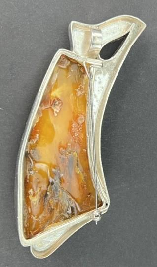 Stylish Modern Abstract Sterling Silver Amber Pin Brooch Pendant