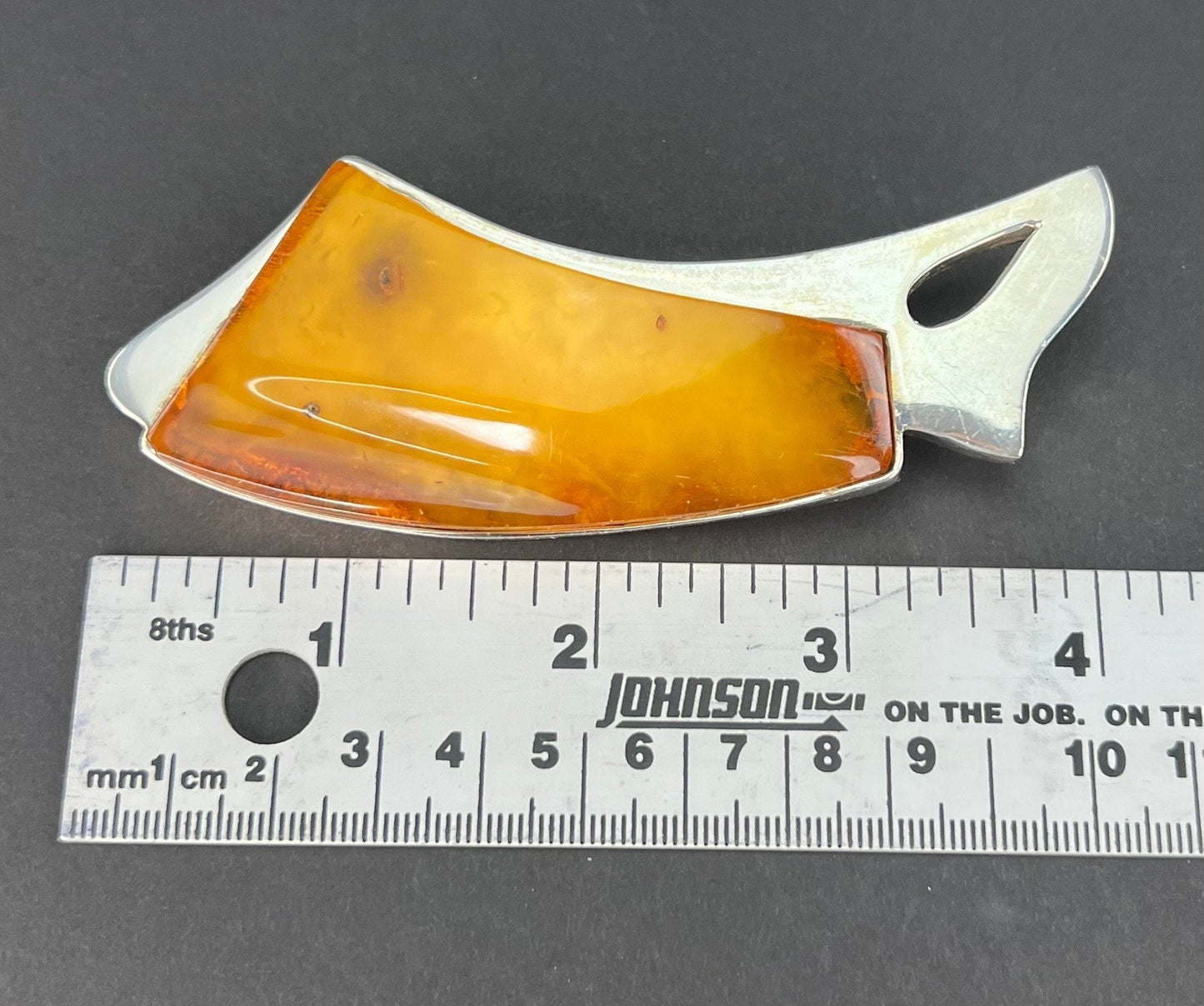 Stylish Modern Abstract Sterling Silver Amber Pin Brooch Pendant