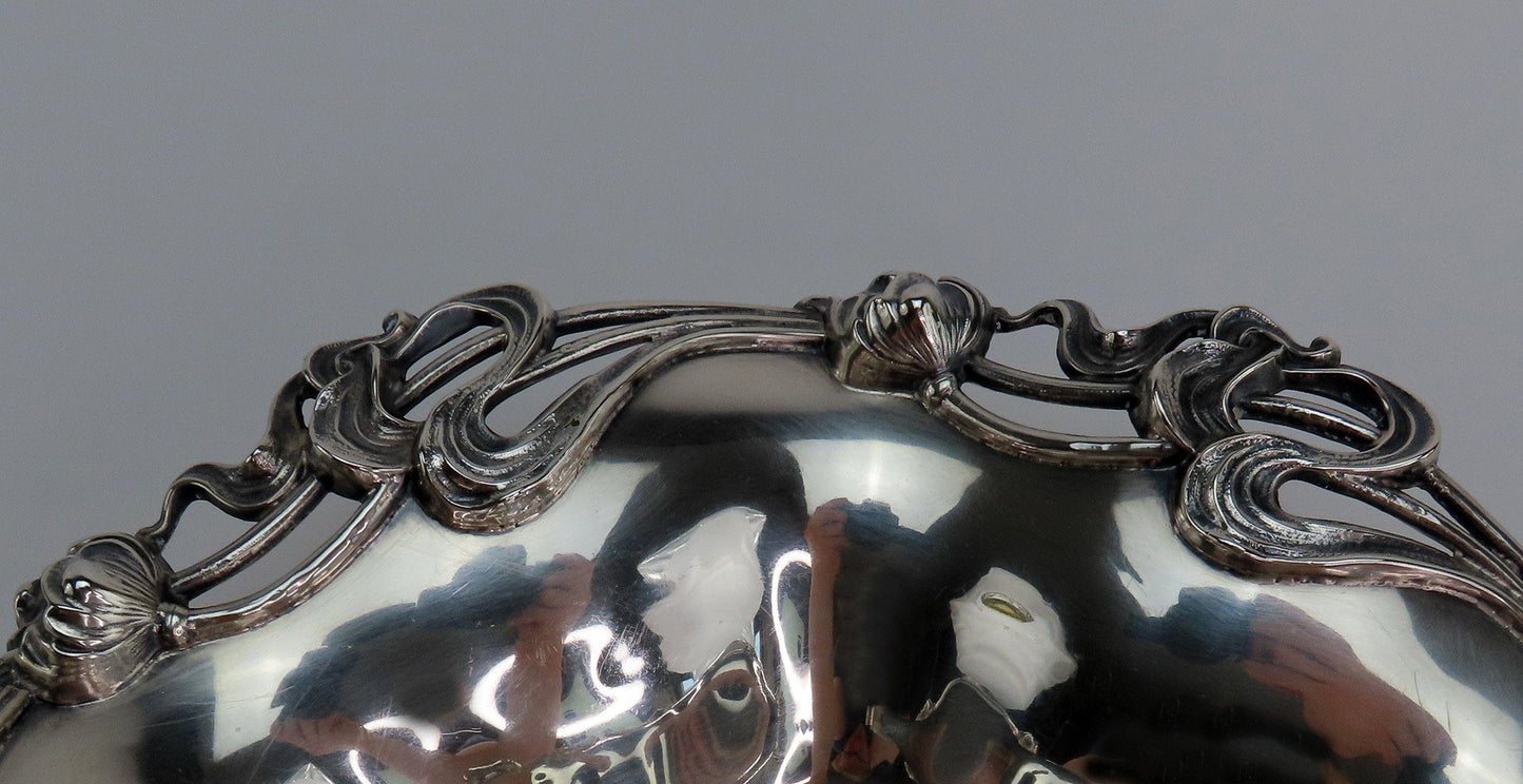 Gorgeous c 1895 Art Nouveau Floral Rim Sterling Silver Lobbed Dish 9 3/4 in
