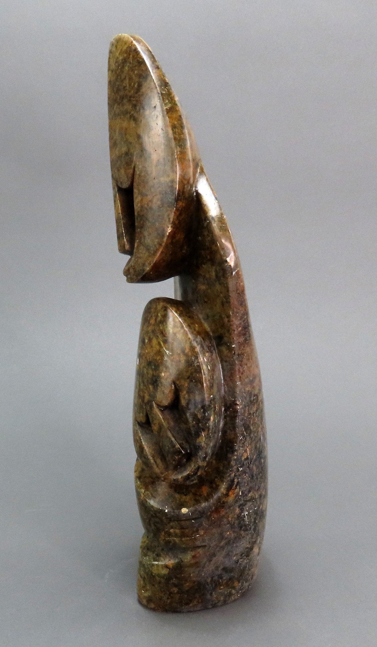 Sweet Zimbabwean Stone Carved Mother and Child Embrace 11 inches