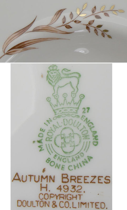 7-piece Royal Doulton Autumn Breezes pattern Gilded Porcelain Place Setting