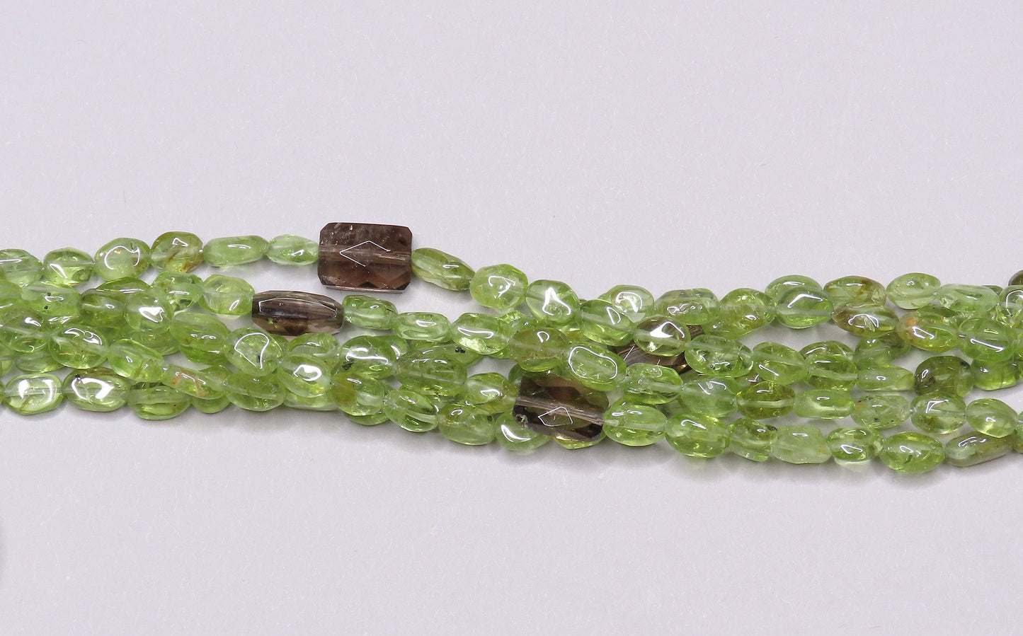 Stylish Sterling Silver Six Strand Peridot Smoky Quartz Flower Pendant Necklace
