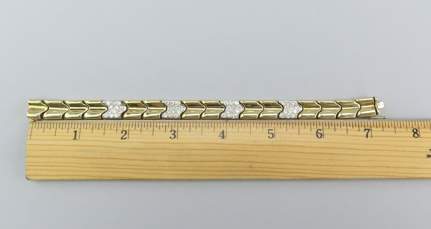 Stunning Italian 14k Yellow and White Gold ~1ct Diamond Chevron Bracelet