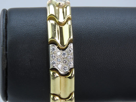 Stunning Italian 14k Yellow and White Gold ~1ct Diamond Chevron Bracelet