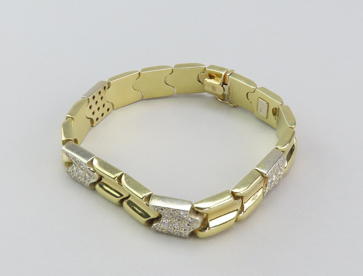 Stunning Italian 14k Yellow and White Gold ~1ct Diamond Chevron Bracelet