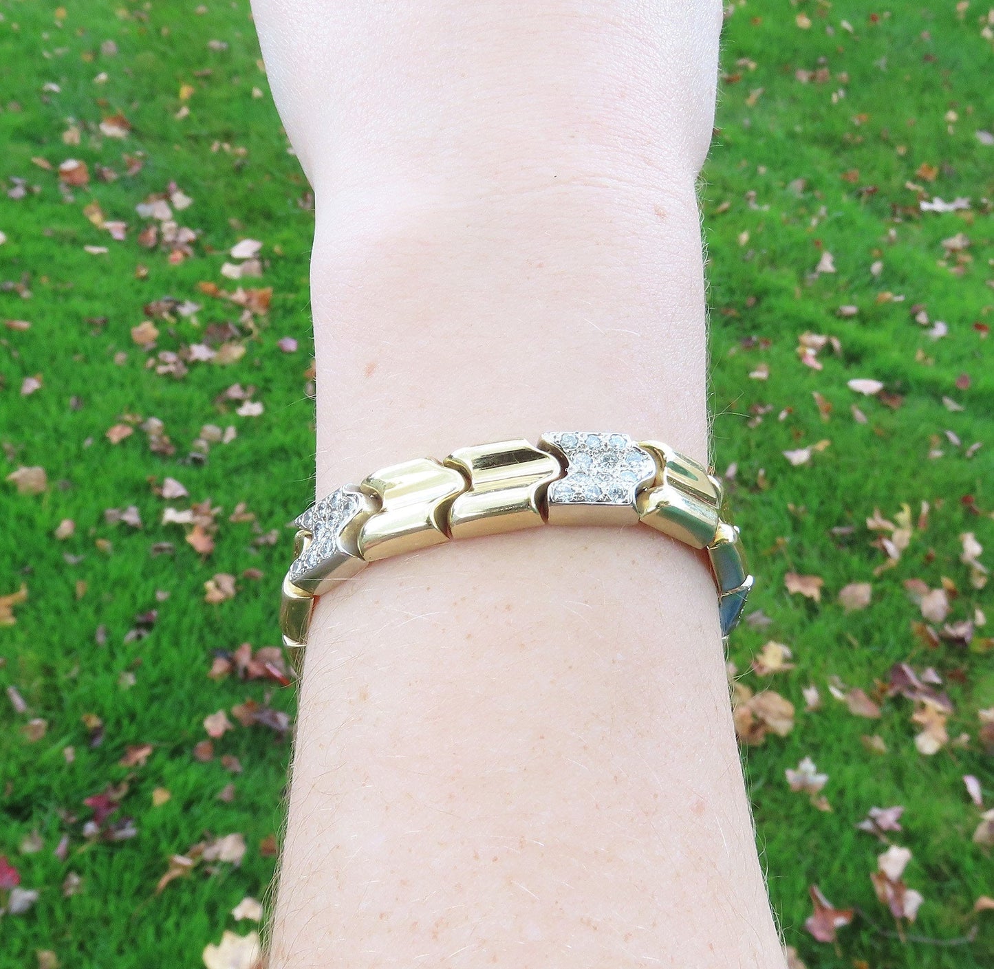 Stunning Italian 14k Yellow and White Gold ~1ct Diamond Chevron Bracelet