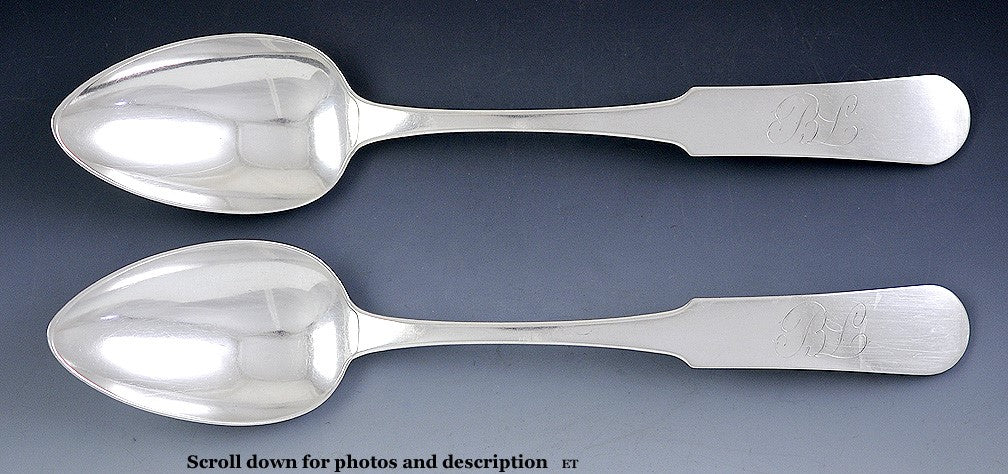 Pair Early 19th Century Philadelphia Coin Silver Serving Spoons
