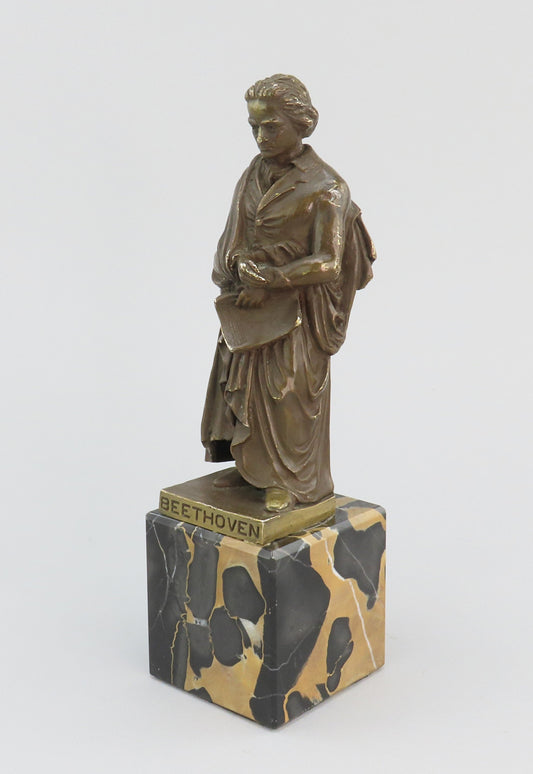 c1890 Small Beethoven Bronze Statue Marble Base Signed Corsini 8 1/2" Tall