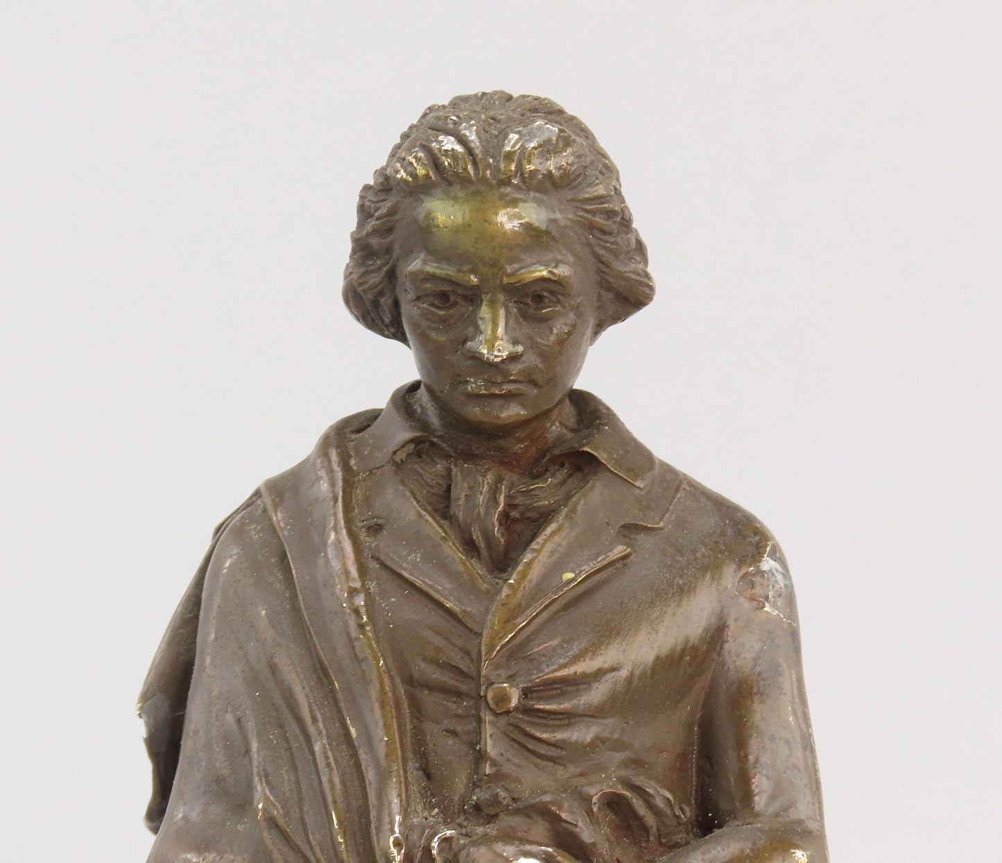 c1890 Small Beethoven Bronze Statue Marble Base Signed Corsini 8 1/2" Tall