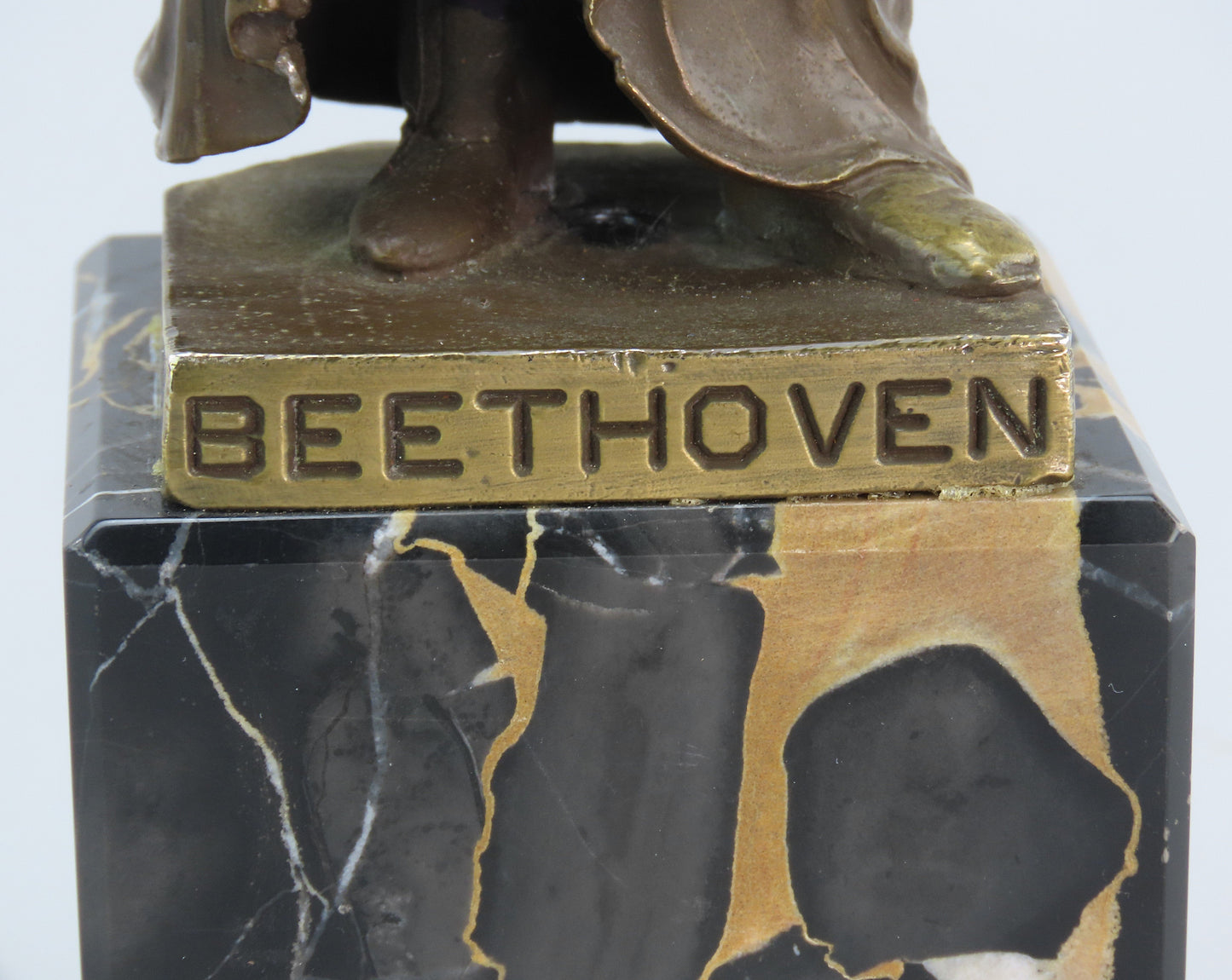 c1890 Small Beethoven Bronze Statue Marble Base Signed Corsini 8 1/2" Tall