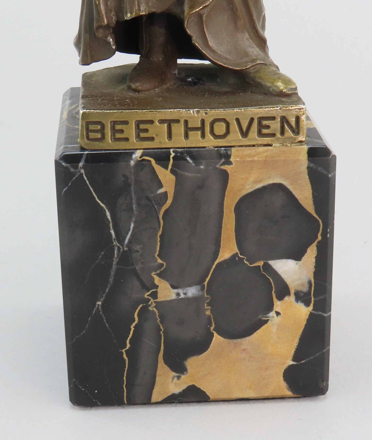 c1890 Small Beethoven Bronze Statue Marble Base Signed Corsini 8 1/2" Tall