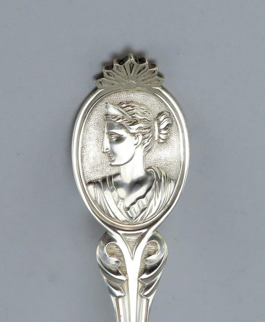 Impressive c1880s Wood Hughes Sterling Silver Medallion 14" Punch Soup Ladle