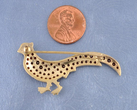 900 Purity Silver Gilt Natural Garnet Quail Pheasant Brooch Pin