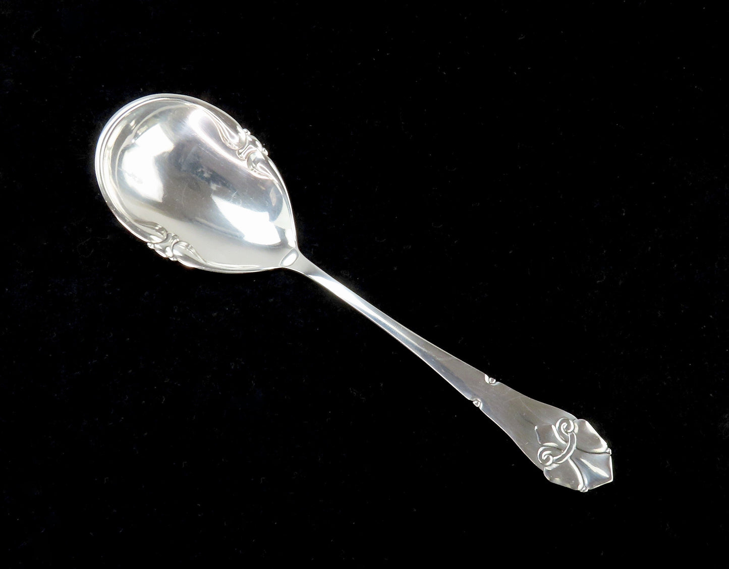 Fine 1925 Danish Silver Handwrought French Lily Fransk Lilje 9" Serving Spoon