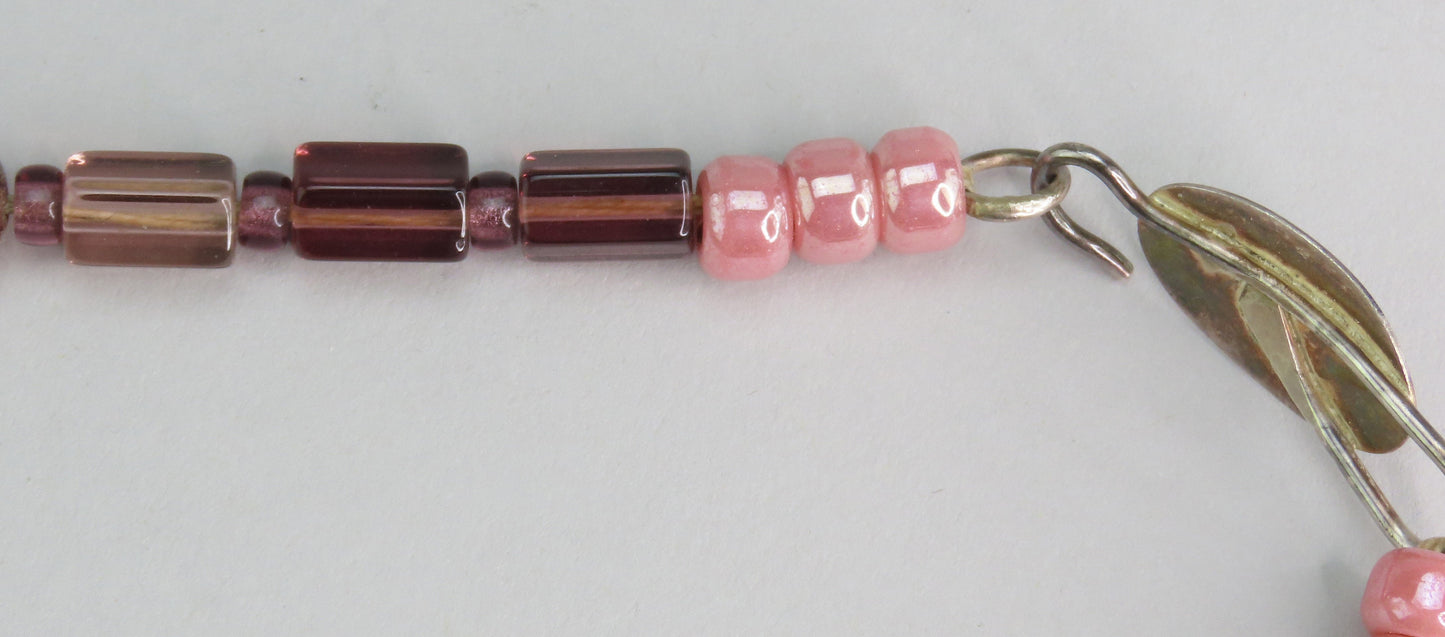 Signed B. Marie Aventurine Coral Beaded Statement Necklace w Tuareg Cross