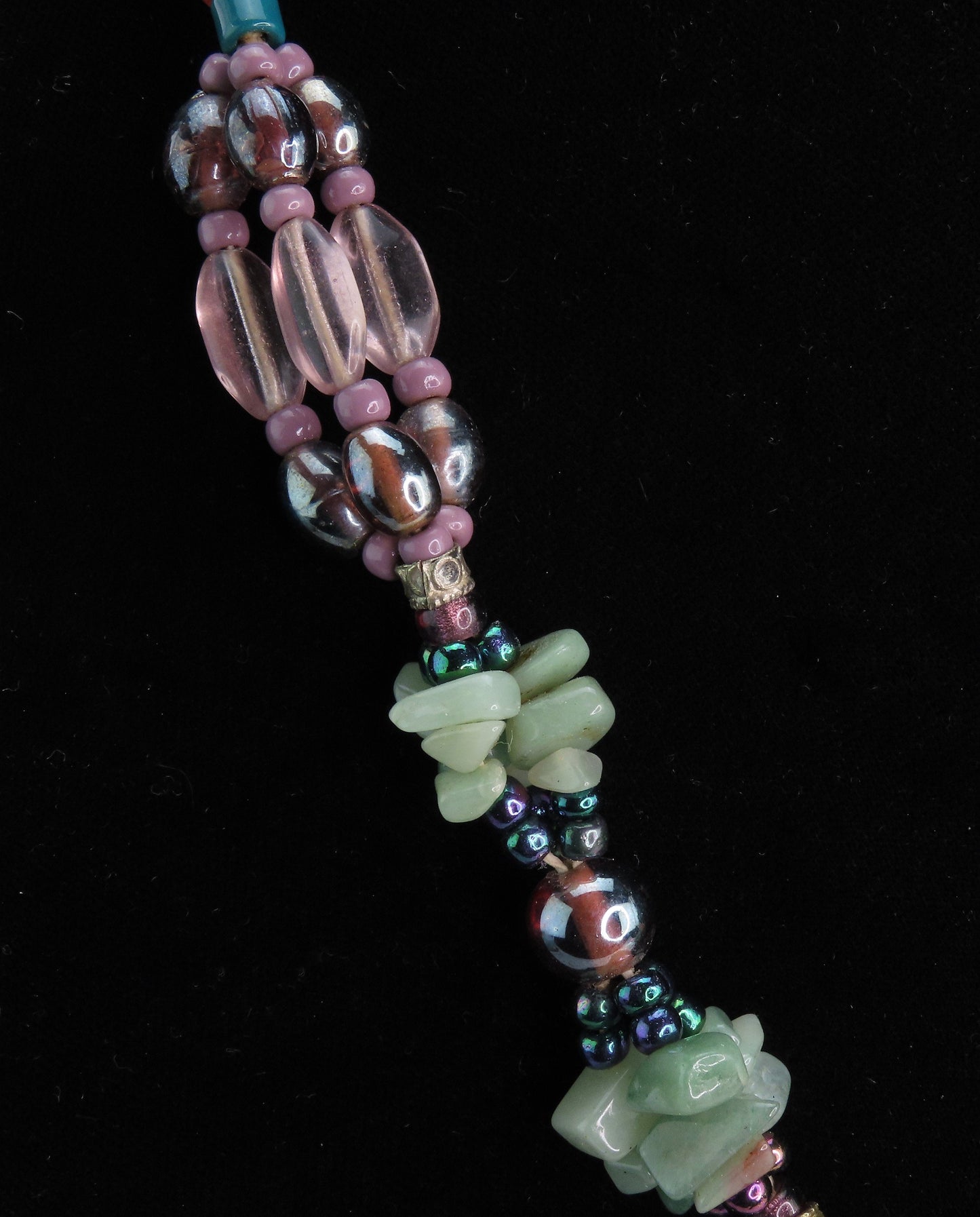Signed B. Marie Aventurine Coral Beaded Statement Necklace w Tuareg Cross