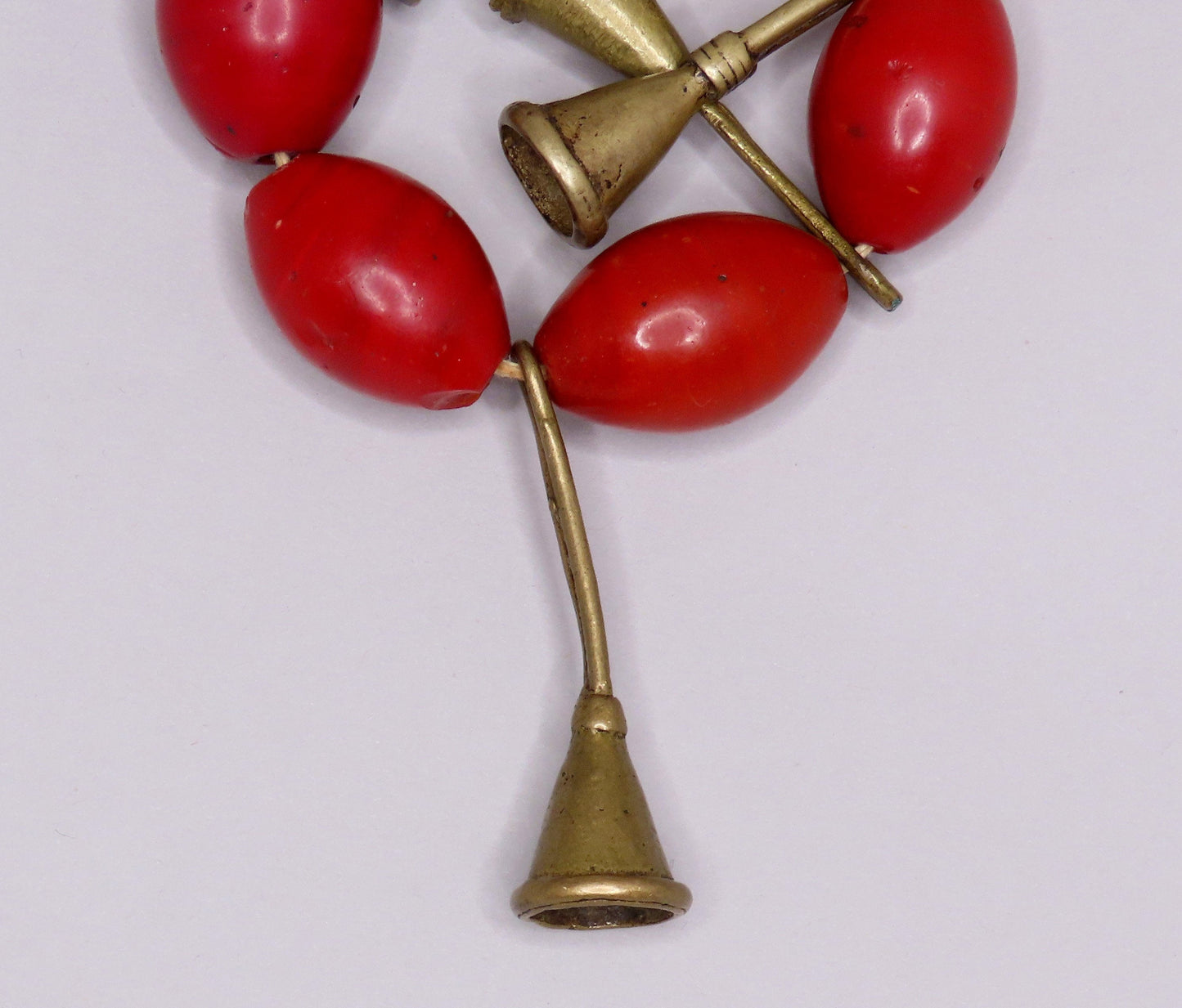 1960s/70s Red Glass Horn Shaped Beaded Necklace Possibly African 20 Inches