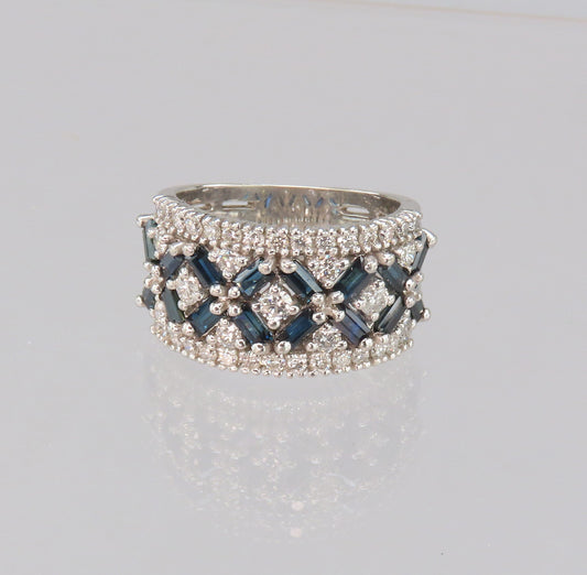 Dazzling 14k White Gold ~.50ct Diamond ~.60ct Lab Sapphire X's O's Ring