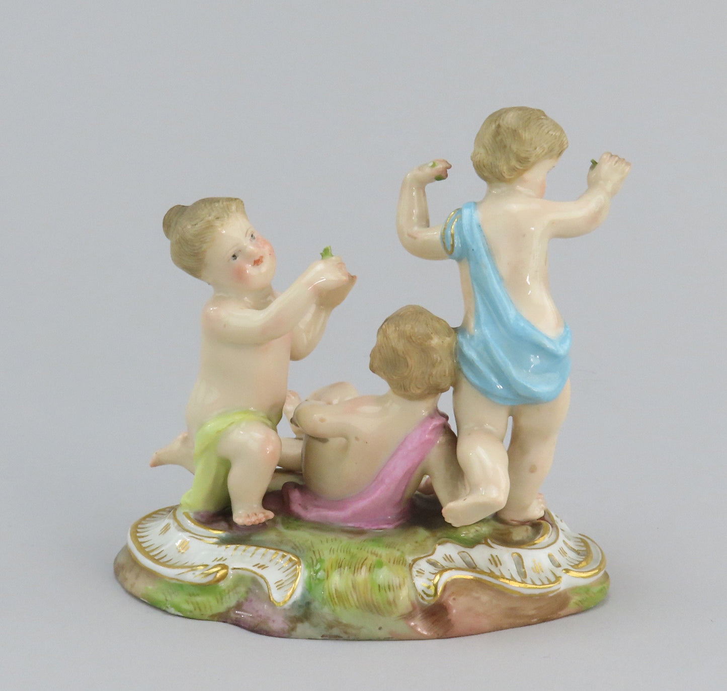 Superb 19th C. Meissen Hand Painted Figural Group of 3 Cherubs Putti Spring