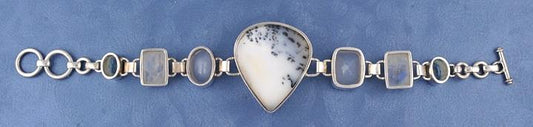 White Moss Agate Topaz Moonstone Sterling Bracelet
