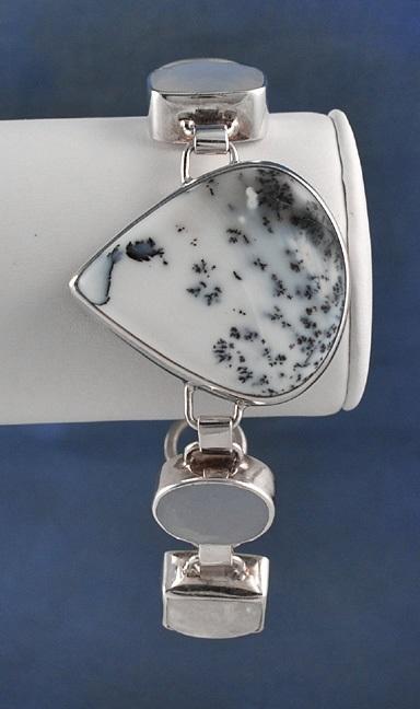 White Moss Agate Topaz Moonstone Sterling Bracelet