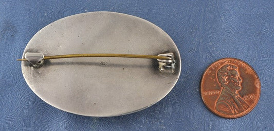 Vintage European Black Jasper Agate Rose 800 Pure Silver Brooch Pin