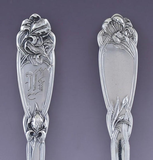 Rare 5 Alvin Sterling Silver Fleur de Lis Art Nouveau Iced Tea Spoons B Mono
