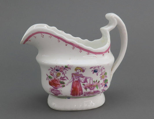 Charming c1820 English Pink Lustre Country Scene Creamer Small Pitcher