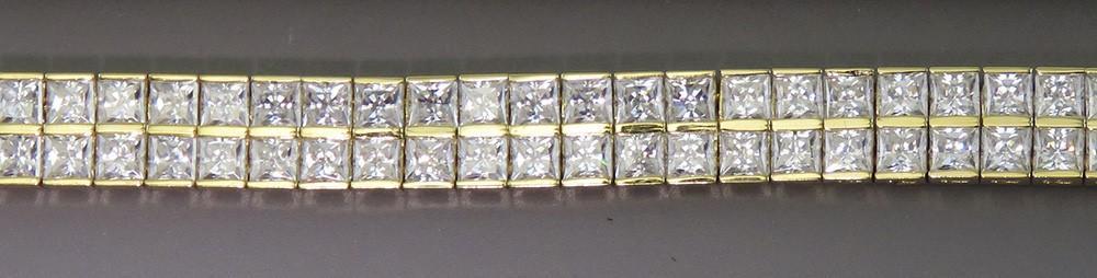 Finest Quality 14K Yellow Gold CZ Double Tennis Bracelet 7"