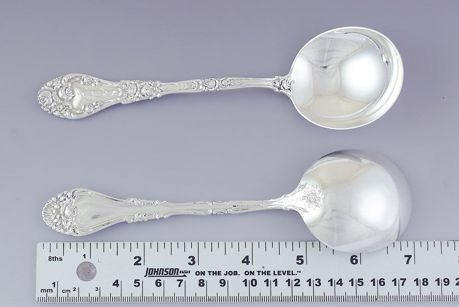 Nice set 5 Durgin Sterling Silver Marechal Niel Large Gumbo Soup Spoons C Mono