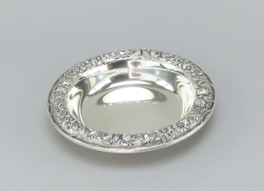 Mint Kirk Sterling Silver Repousse Floral 5.5" Bon Bon Dish Bowl Bottle Coaster