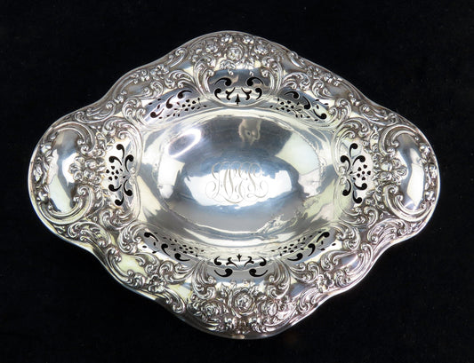 Lovely1899 Gorham Sterling Silver Pierced Hand Chased Floral Onslow Foot Bowl